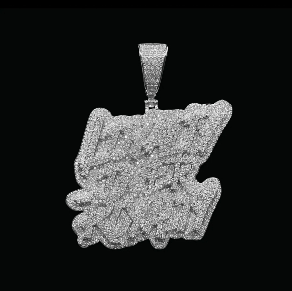 Solid Sterling Silver Loyalty Over Royalty Pendant Custom  With 9ct Moissanite